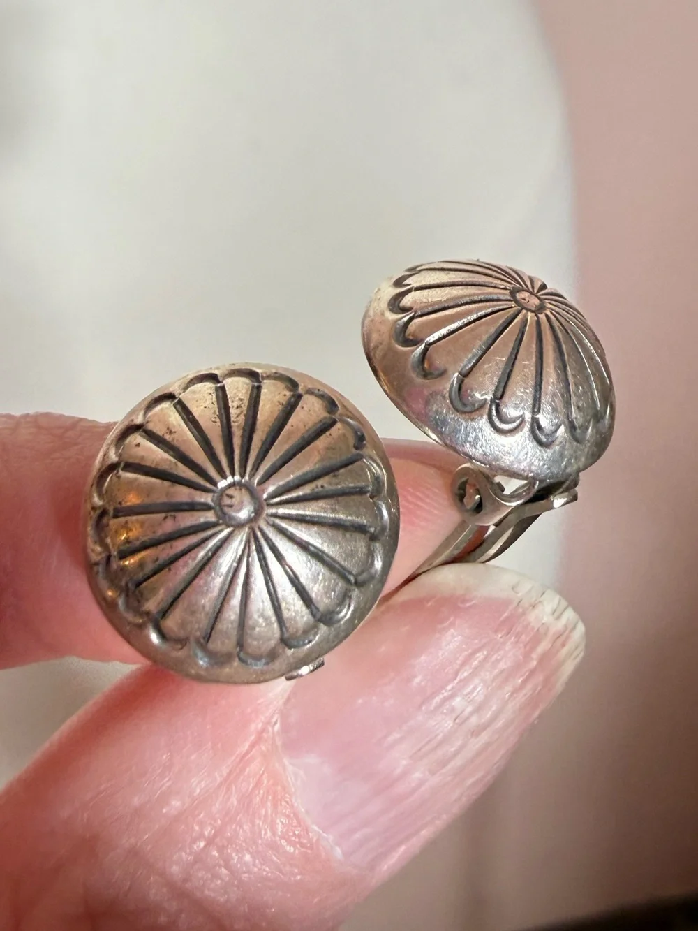 Native American Navajo Sterling silver Signed hand stamped small clip earrings